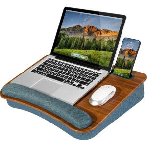 imageLAPGEAR Portable Laptop Lap Desk with Pillow Cushion AntiSlip Strip Tablet or Phone Storage Slot Pen and Pencil Pocket and Wrist Rest  Espresso Woodgrain  Fits 173quot Laptops  Style No 91342Espresso Woodgrain