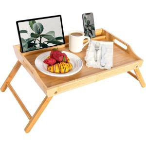 imageROSSIE HOME Extra Large Bamboo Bed Tray Lap Tray Lap Desk with Phone Holder  Fits up to 173 Inch Laptops and Most Tablets  Natural  Style No 78107Natural Bamboo