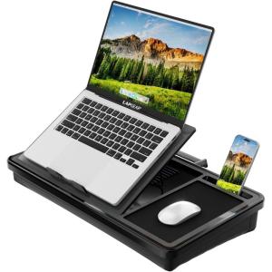 imageLAPGEAR Ergonomic Pro 20 Lap Desk with 9 Adjustable Heights Builtin Mouse Pad amp Phone Slot  Full Microbead Cushion Storage Pocket  Fits Laptops up to 156  Gray  Style No 49505Black