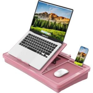imageLAPGEAR Ergonomic Pro 20 Lap Desk with 9 Adjustable Heights Builtin Mouse Pad amp Phone Slot  Full Microbead Cushion Storage Pocket  Fits Laptops up to 156  Gray  Style No 49505Dusty Rose