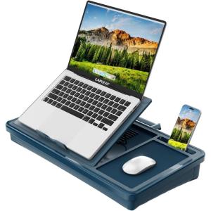 imageLAPGEAR Ergonomic Pro 20 Lap Desk with 9 Adjustable Heights Builtin Mouse Pad amp Phone Slot  Full Microbead Cushion Storage Pocket  Fits Laptops up to 156  Gray  Style No 49505Denim Blue