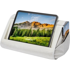 image:imageLAPGEAR Tablet Pillow Stand  11 Slot for iPads Galaxy Tabs Kindles EReaders amp Phones  Cushioned Holder with Storage Pocket amp Handle  Almond  Style No 33107Almond
