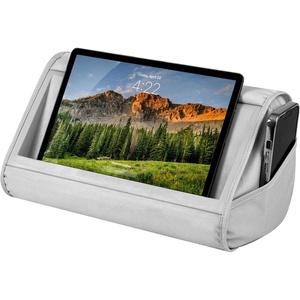 image:imageLAPGEAR Tablet Pillow Stand  11 Slot for iPads Galaxy Tabs Kindles EReaders amp Phones  Cushioned Holder with Storage Pocket amp Handle  Almond  Style No 33107Gray